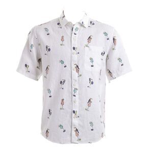 Tommy Bahama Men’s Linen Shirt L | Toucan Cocktail Print Short Sleeve Button-Up